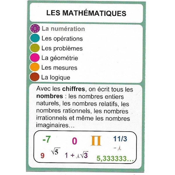 En numération, on apprend les chiffes et les différents ensembles de nombres.