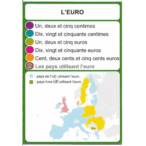L'euro, carte montrant les pays utilisant l'euro.