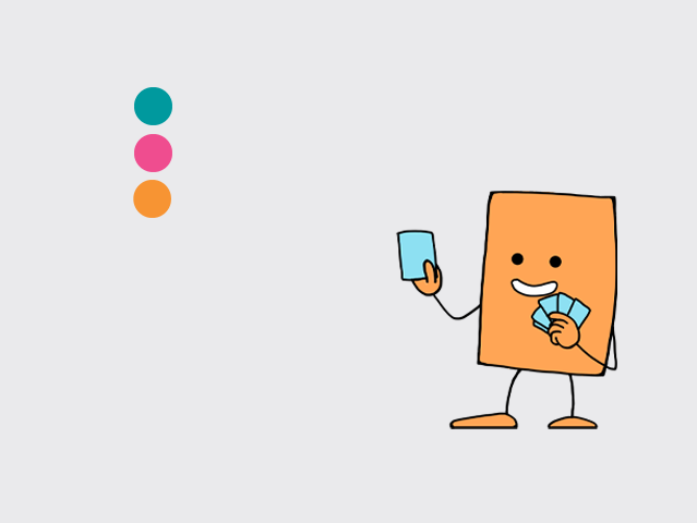 image de décoration, un personnage carte de couleur orange jouant aux cartes avec le sourire.